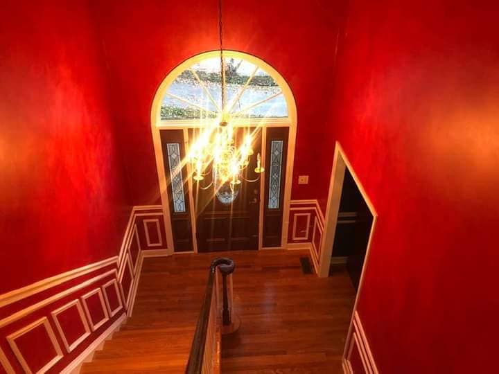 red painted entrance room